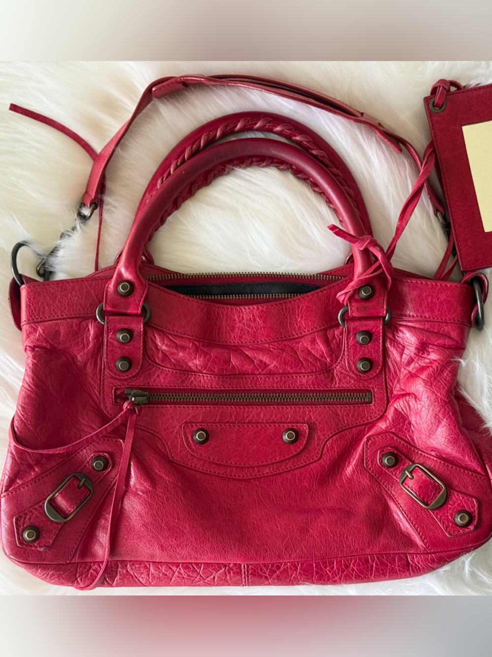 BALENCIAGA CITY BAG FIRST BAG CHERRY RED CHEVRE LEATHER 2008 VINTAGE W/ mirror - Picture 10 of 10